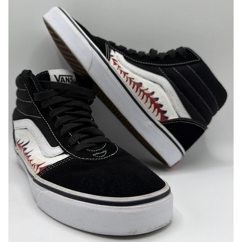 Vans SK8-HI Hand Painted Shark Teeth Shoes. Black Canvas & Suede Men's 7.5 Wms 9
